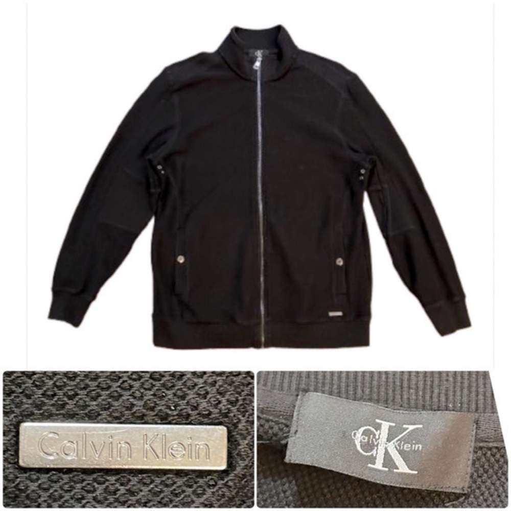 Calvin Klein Black Zip Up Sweater Jacket with Stand-Up Collar